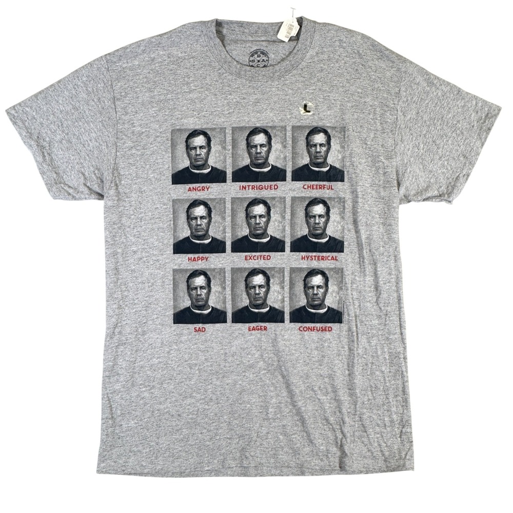 NWT Boston Sports Apparel Bill Belichick Emotions T-Shirt Gray Mens Large